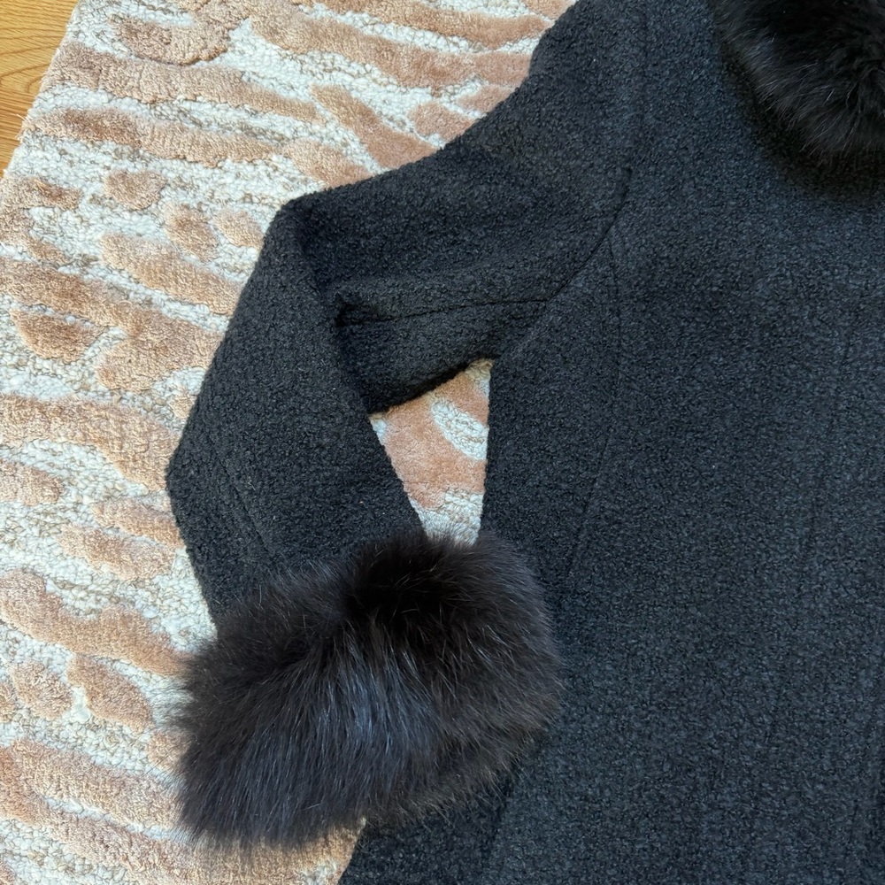 Marvin Richards Long Wool-Blend Teddy Coat with Fur Trim – Black – Size 4 - Picture 6 of 11